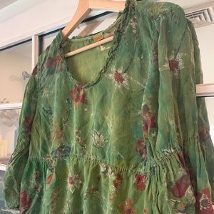Floral garment dyed peasant top